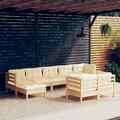 9-tlg. Garten-Lounge-Set mit Creme Kissen Massivholz Kiefer