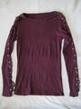 Amisu Sweatshirt bordeaux Gr. M Damen Langarm gerippt Lochärmel Strickpullover