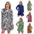 NEU DAMEN TIER ZEBRA DRUCK SCHAUKELKLEID DAMEN NEON SKATER KLEID ÜBERGRÖSSE 8-26