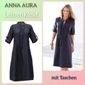 ANNA AURA 👗 Kleid  Leinenkleid A-Linie knielang Taschen marine blau 44  👉 NEU