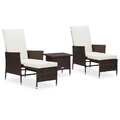 3-tlg. Garten-Lounge-Set mit Auflagen Poly Rattan Braun