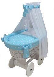 Stubenwagen Komplett Set "STARS" blau - große Räder, weiß, Babymajawelt®