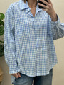 Hemd Bluse Vichy Karo Blau Weiß seitliche Knöpfe One Size bis Gr. 40/42 (M4) H