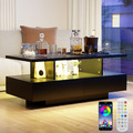 Couchtisch Wohnzimmertisch mit LED Beleuchtung Beistelltisch Bluetooth 105x55cm