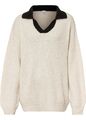 Kuscheliger Pullover Gr. 36/38 Creme/Schwarz Damen Sweater Pulli Neu*