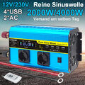 2000W 4000W Reiner Sinus Spannungswandler 12V auf 230V Wechselrichter 4USB 2AC