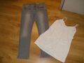 Graue Stretch Jeans Gr. 27 ( 34 ) von Edc by Esprit + Top in weiß Tom Tailor