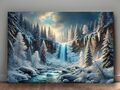 Faszinierende Winterlandschaft mit Wasserfall - Druck auf Leinwand