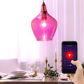 RGB LED Smart Hänge Decken Lampe Glas Ess Zimmer Google Pendel Leuchte DIMMBAR