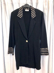 St. John - Marie Gray Damen Long Blazer Kurzmantel elegant Strass Schwarz 36 / S