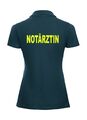 LADY FIT Notärztin Polo-Shirt navy mit Brust- und Rückenaufdruck neongelb