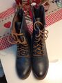 Mustang Stiefel Stiefelette Boots Schnürstiefel Reißverschluß Leder Blau 39