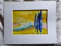 Brigitte Gille Aquarell ohne Titel blaue Pappeln Toskana (?) 20x14 DIN A4 Rahmen