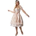 Damen Midi Dirndl Trachtenkleid Kleid Oktoberfest Tracht Volksfest Beige Silber