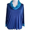 Damen T-Shirt XXL, 95% Seide,5% El,blau Türkis,Wasserfallkragen 