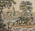 Georg A Scholtz Aquarell 1959: MÖLLN i Lbg UM 1850, NACH EINER LITHO VON W HEUER