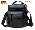 Herren Damen echt Leder Umhängetasche Schultertasche Tasche Schwarz Bag Kle G2X3