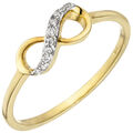 JOBO Damen Ring Unendlichkeit 375 Gold Gelbgold 10 Zirkonia Goldring RW: 58