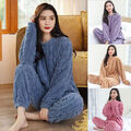 Damen-Pyjama-Set Aus Fleece Weich Und Warm Oberteile Mit Rundhalsausschnitt  M