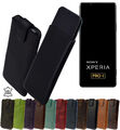 Suncase® Hülle Tasche Echt Leder Handyhülle Slim Case Etui für Sony Xperia Pro-I