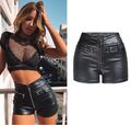 Damen Push Up Leder Shorts Kurze Hot Pants Lederhose Hohe Taille Freizerit Hose