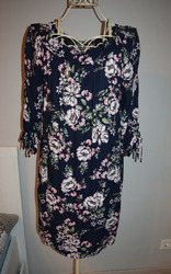 Infinity Carmen Tunika Kleid 3/4 Arm dunkelblau mit Blumen bunt Gr. M