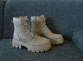 Schnürboots mit Reißverschluss beige Gr. 41 silber funkelnde Schnürsenkel