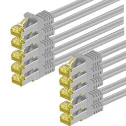 10 x 1m RJ45 Patchkabel S/FTP PiMF m. CAT 7 Rohkabel  CU grau LAN Netzwerk TV