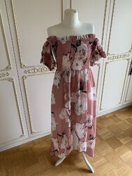 Carmen Kleid Off Shoulder Kleid 36 S Floral Rosa Rosé Sommerkleid wunderschön