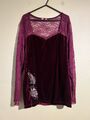 Burgunderrot Spitze Langarm Joe Browns Velours Bluse Top Gr. 20 (B7458)