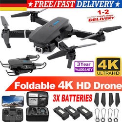 Faltbar 4K Drohne WIFI FPV RC Drone mit HD Dual Kamera Mini Quadcopter Mit 3Akku