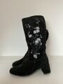 GABOR Damen Stiefel Gr. 3,5 Schwarz Absatz Bestickt Blumen Wildleder 