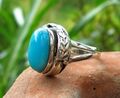 Ω Ring Feder mit Türkis heiliger Stein der Indianer Silber 925 Gr 18,8