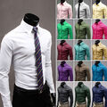 Herren Slim Fit Hemd Business Bügelleicht Langarm Shirt Anzug Hemd Hochzeit ~