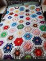 Vintage Handarbeit 50p Patchwork Decke Bett Überwurf Oma's Sofa Sechseck Doppel!!