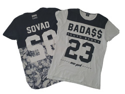 2 FSBN T-Shirts "BADA$$" (Gr. S) + "SQVAD" (Gr. XS Long Fit) - schwarz-weiß