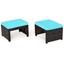 2 tlg. Gartenhocker Sitzhocker Polyrattan Hocker Ottomanen mit Kissen 49x40x33cm