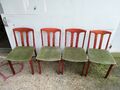 Skandinavische Esszimmer Stühle 4er Set Kirsche mit Samtbezug Vintage Midcentury