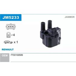 1x ORIGINAL® Janmor JM5233 Zündspule für Renault Clio II Megane Scenic Kangoo