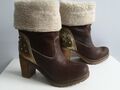 Damen Schuhe Stiefelette Boots TAMARIS Gr 39 UK 6 braun gold Leder Fellbesatz