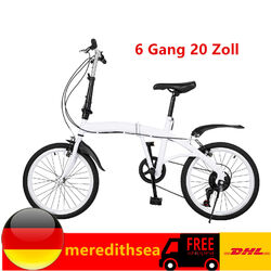 20 Zoll Erwachsene Faltrad Klappfahrrad 6-Gang Klapprad Camping City Bike Weiß