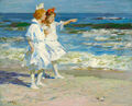 Edward Henry Potthast "Girls on the Beach" braunes Kunstwerk PAPIER oder LEINWANDDRUCK