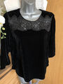 ZARA Woman Top Bluse schwarz Samtgefühl Spitze 3/4 Arm Oberteil Gr. S