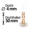 Dochthalter 50x4mm + 2 Glasfaserdochte, Schmelzlicht drinnen/draußen, Wachsreste