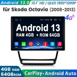 4+64GB Carplay 13.1"Android13 GPS Autoradio Für Skoda Octavia II 1Z3 1Z5 2008-13