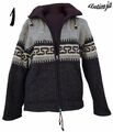 Winterjacke 100% Wolle Strick Kapuze Hippie Warme Wolljacke gefüttert Strick