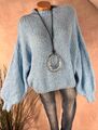 weicher Legerer GrobStrick Boucle PULLOVER Italy  Mohair HELLBLAU 38 40 42