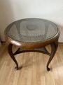 Couchtisch mit Geflecht u. Glasplatte D70,H62cm, Chippendale, Vintage, Antik