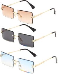 Modische Retro Sonnenbrille UV400, Rechteckig, Randlos, für Damen und Herren