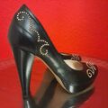 High Heels Pumps Gr.36 Schwarz Vera Pelle gebraucht Plateau Schuhe Nieten Gold 